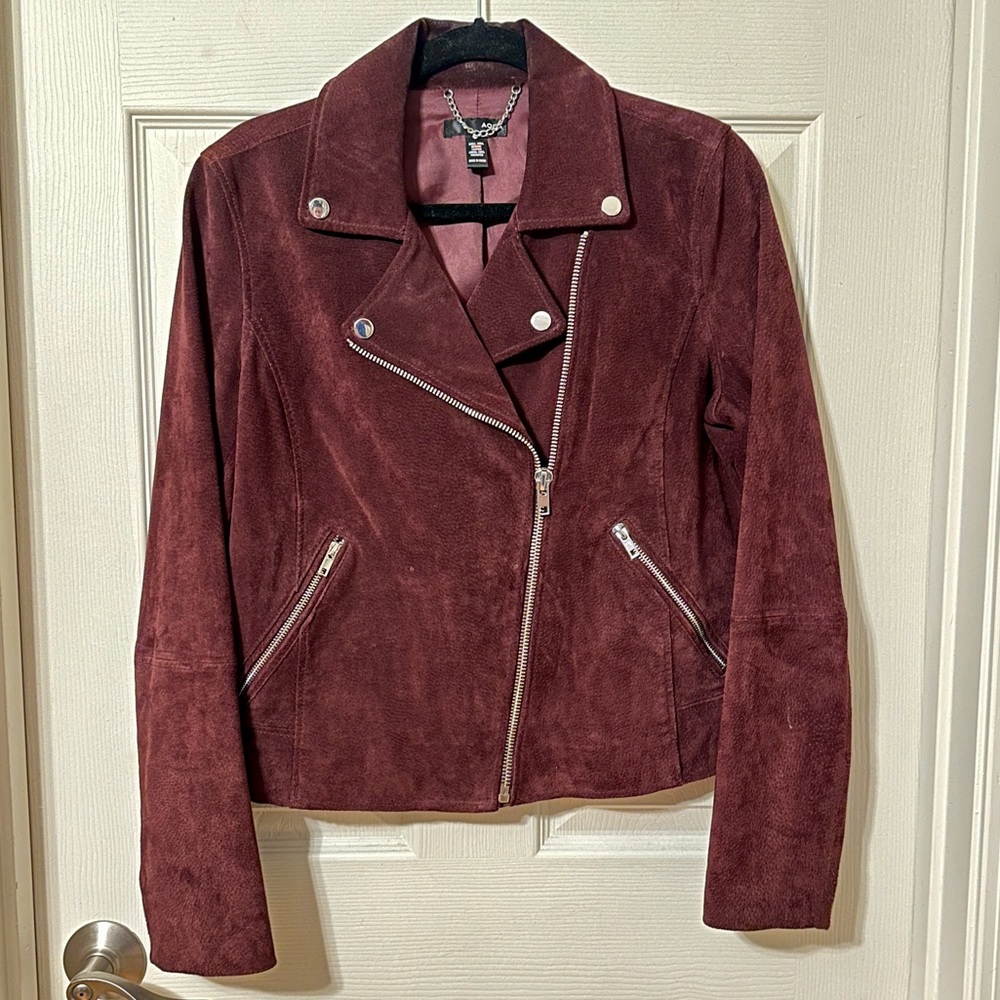 Genuine leather suede maroon motorcycle jacket